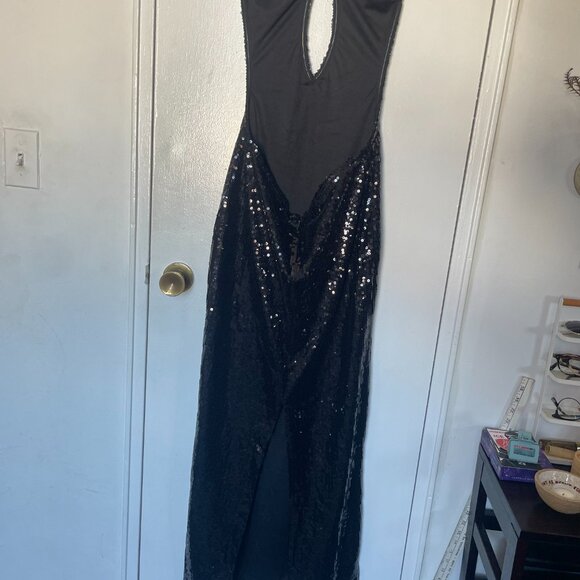 Black Sequin Keyhole Halter Backless Black Tie NWOT - Picture 7 of 10